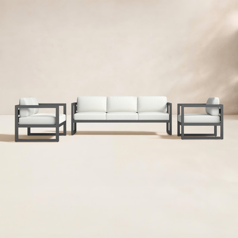 Smith 3 Piece Sofa Seating Group with Sunbrella® Cushions, Canvas Flax Sunbrella® Canvas, Slate