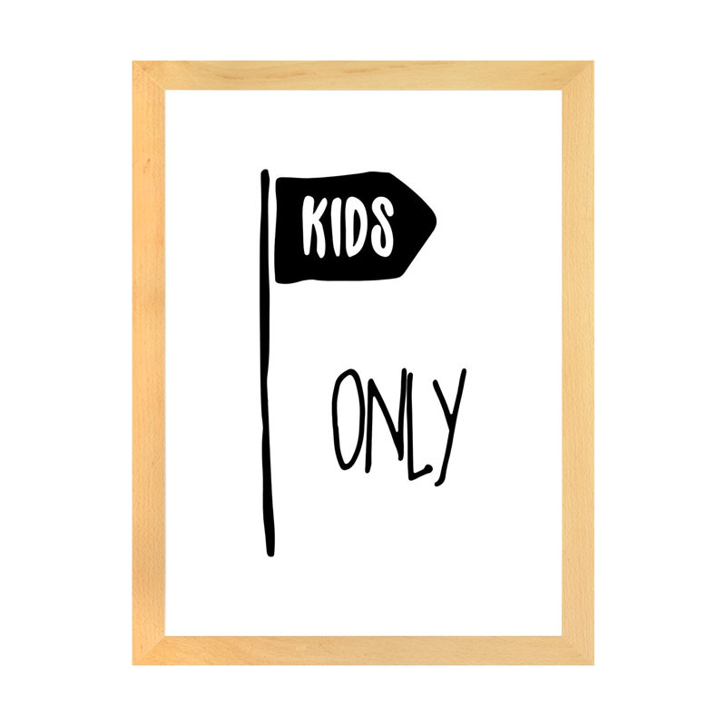 Kids Only - impression d'art textuel, Papier avec cadre beige, H 24 po x l 16 po x P 1 po, Blanc