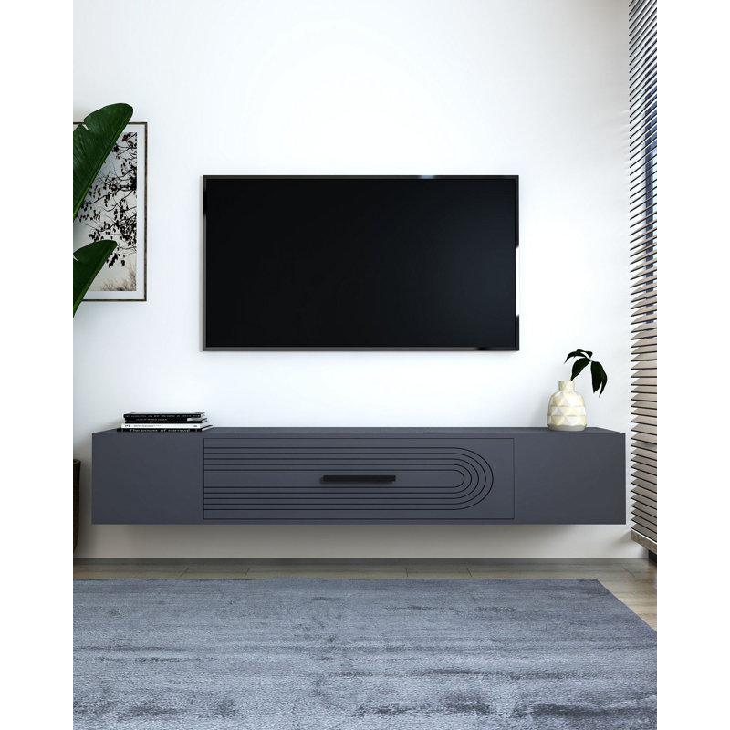 Meuble télé, H 33,2 po x l 120 po x P 26,4 po, Gris