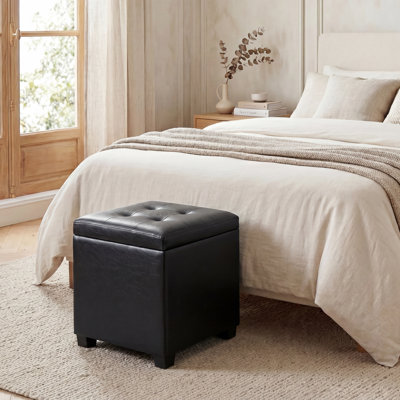 15.3" Square Faux Leather Storage Ottoman Bench
