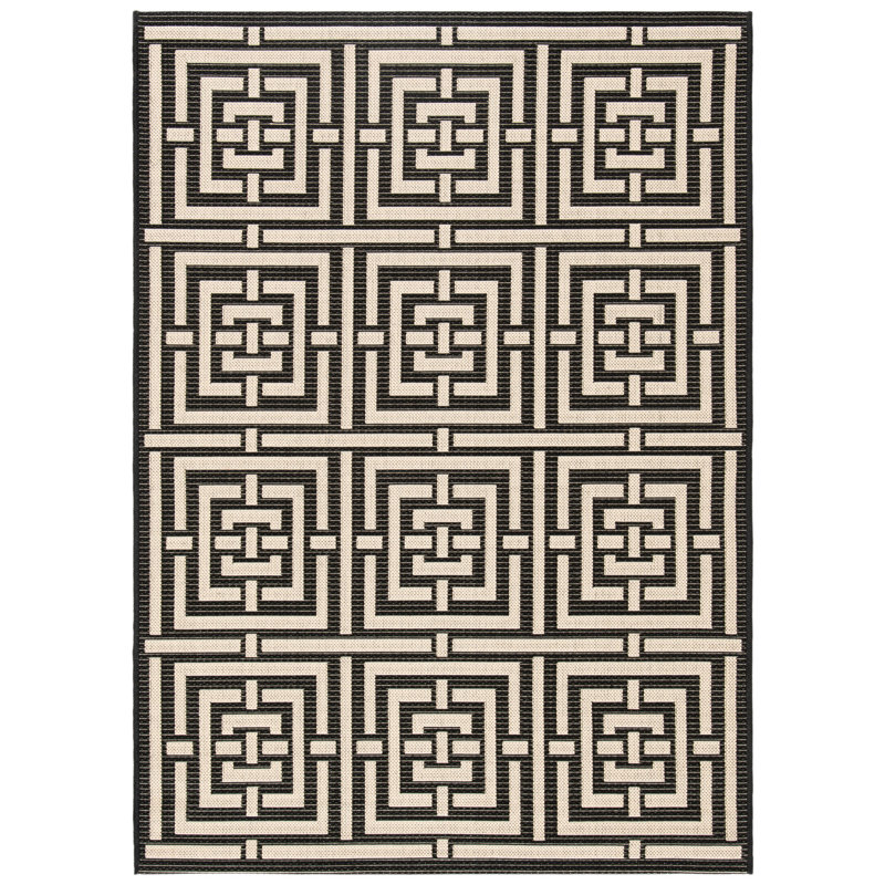 Arneshia Geometric Black/Beige Indoor/Outdoor Area Rug, Rectangle 5'3" x 7'7"