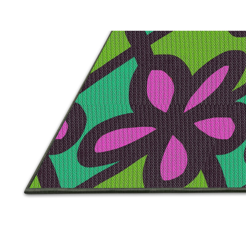 Tapis vert/rose/bleu à motif, Rectangle 4 pi x 6 pi