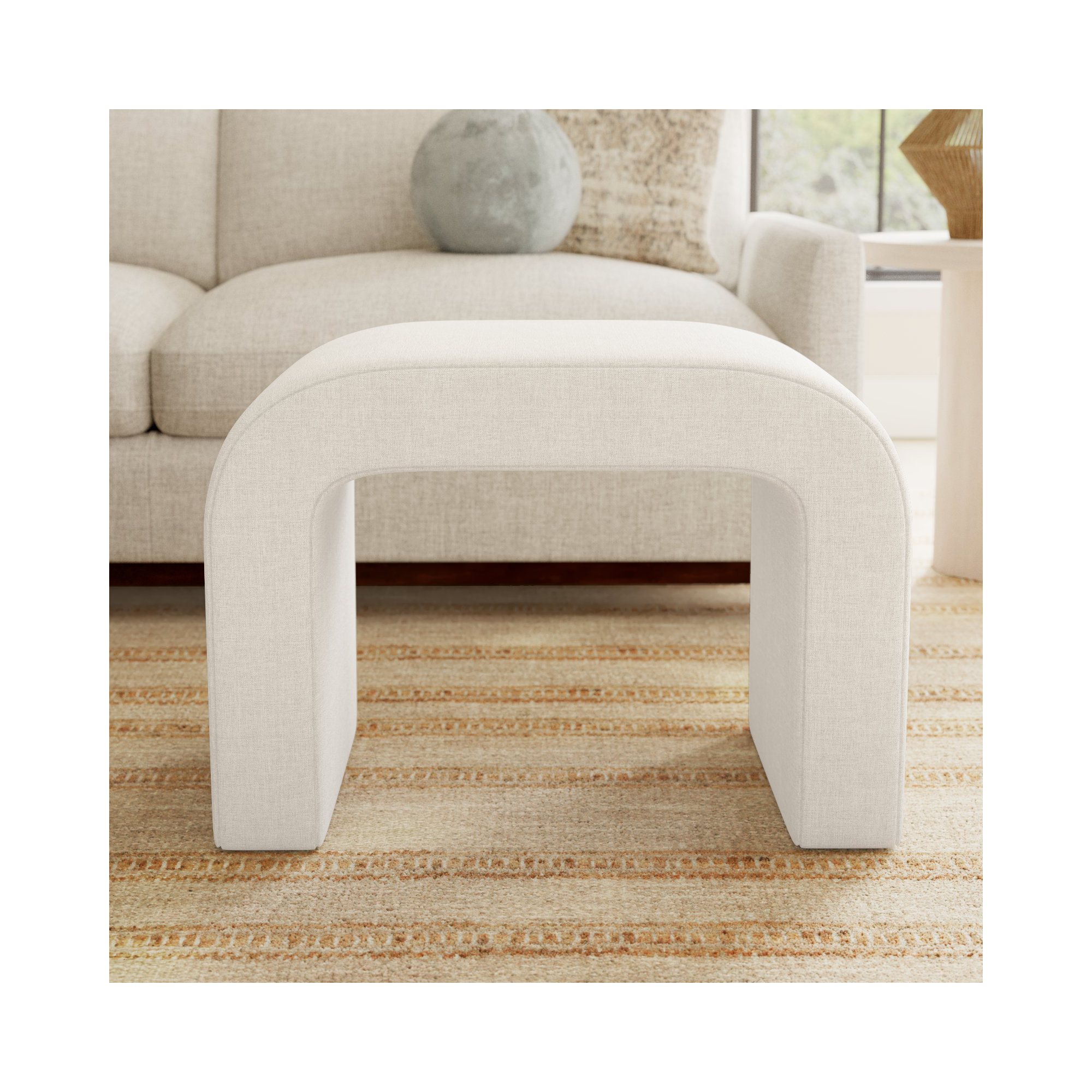 Barley 28" Wide Standard Ottoman, Classic Talc Linen