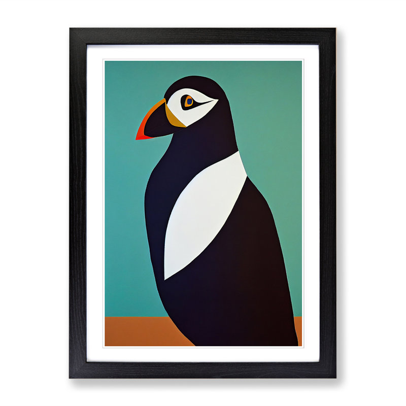 Puffin Abstract - Single Picture Frame Print, 64cm H x 46cm W x 2cm D, Walnut