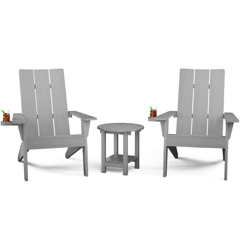 Caddo Plastic Adirondack Chair with Table, Gray