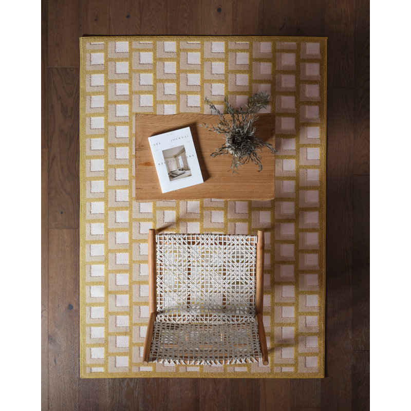  Tapis jaune à motif géométrique Aveline ALI08 (7 pi 6 po x 9 pi 6 po), Rectangle 9 pi 6 po x 7 pi 6 po