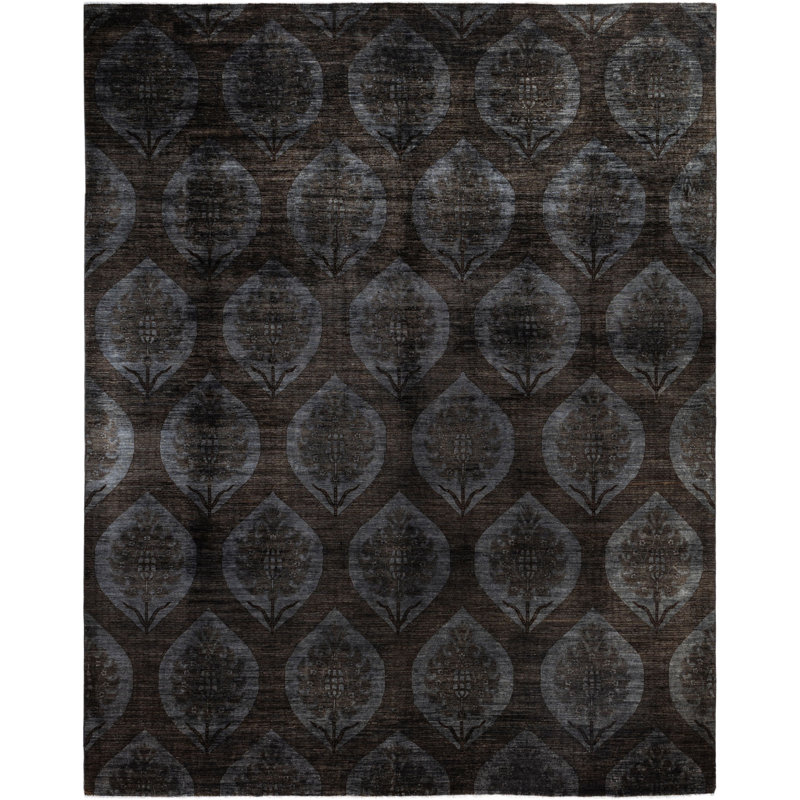 Tapis unique noué à la main brun de 11 pi 9 po x 14 pi 5 po Rachal