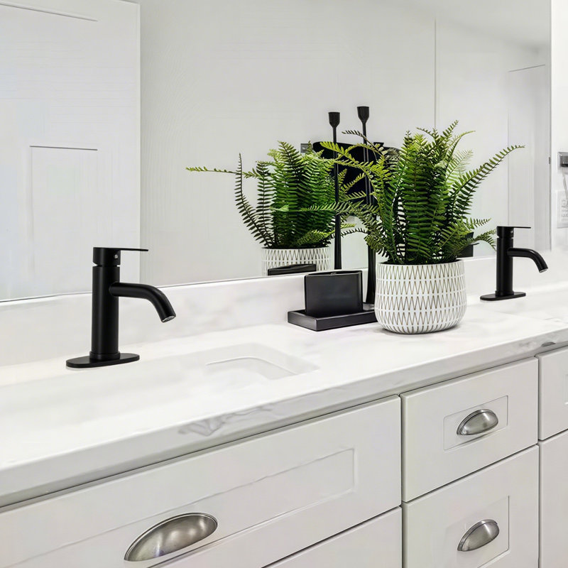 Robinet de salle de bain monocorps à poignée simple avec plaque de pont, Chrome poli