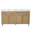 Meuble-lavabo de 60 po avec lavabo double (lavabo SMC), grand espace de rangement avec 2 plateaux basculants / tiroirs rabattables et 4 portes à fermeture douce, pieds en bois massif et poignées en métal, bois-126271727