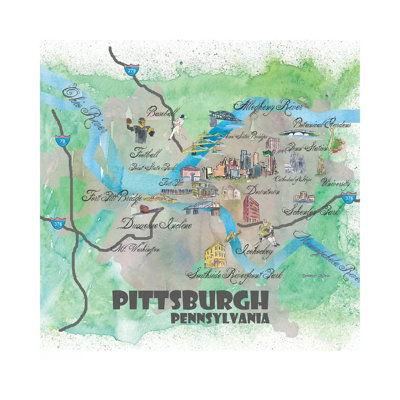 Pittsburgh, Pennsylvania Travel Poster 1 Piece Wrapped Canvas Wall Art