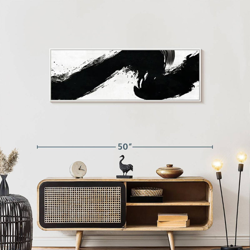 Coup abstrait, 43 po x 15 po, Cadre flottant blanc