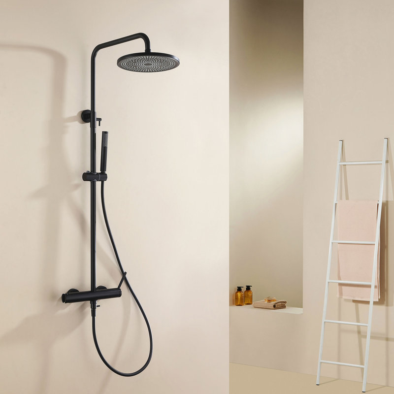 Modern 10" Wall Mounted Exposed Rainfall Shower System with Height Adjustable Handheld Shower and Rotatable Shower Head
