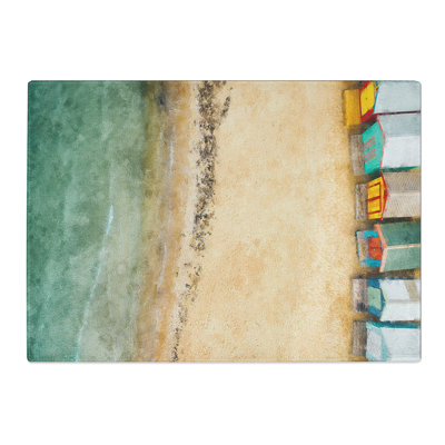 Tempered Glass Beach Huts on Brighton Beach Painting Chopping Board