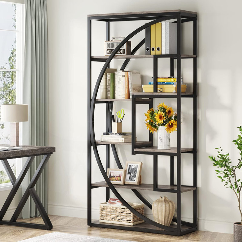 70.47 Inch Height Industrial 5-Tier Etagere Bookshelf With 8 Open Shelves For Stylish And Functional Storage, Gray