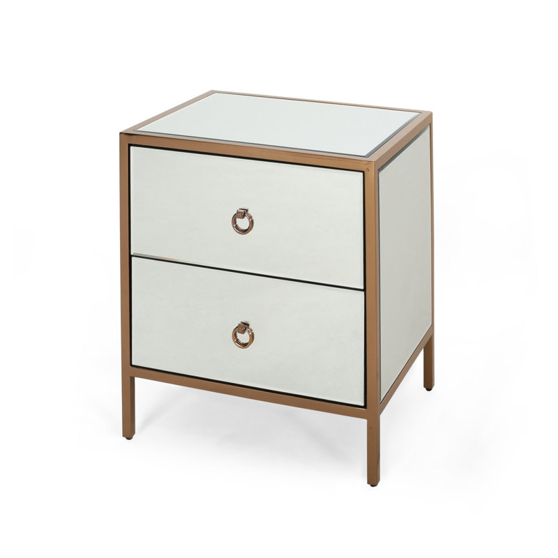 Christopher Knight Home Mirrored 2-Drawer Cabinet With Steel Frame