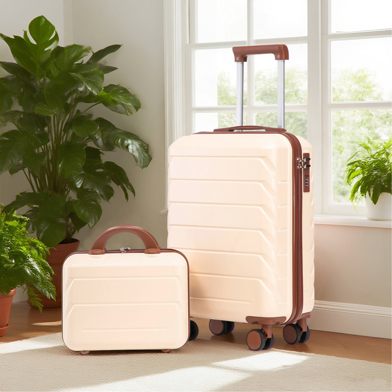 14 "/ 20" 2 pièces / ensemble dans un bagage à roulettes en ABS, avec serrure à combinaison, étui à cosmétiques 14 "