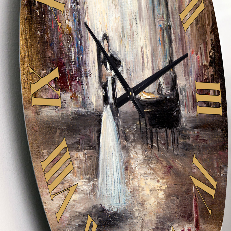 Couple noir et blanc dansant dans le couloir avec piano - Horloge murale traditionnelle, Petit