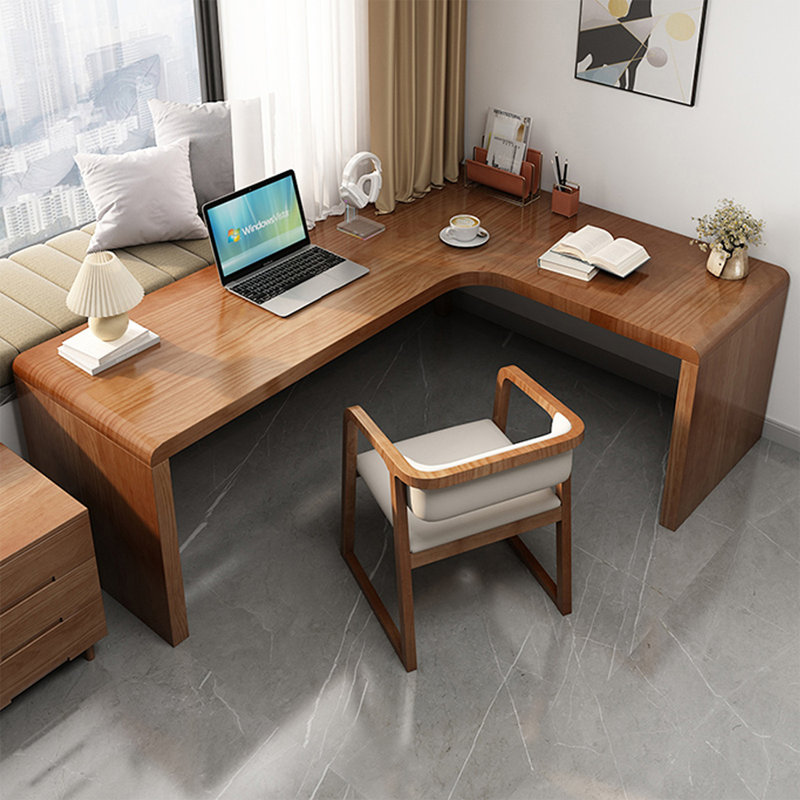 Bureau d'écriture en L en noyer massif, Oui, H 29,53 po x l 86,61 po x P 55,12 po