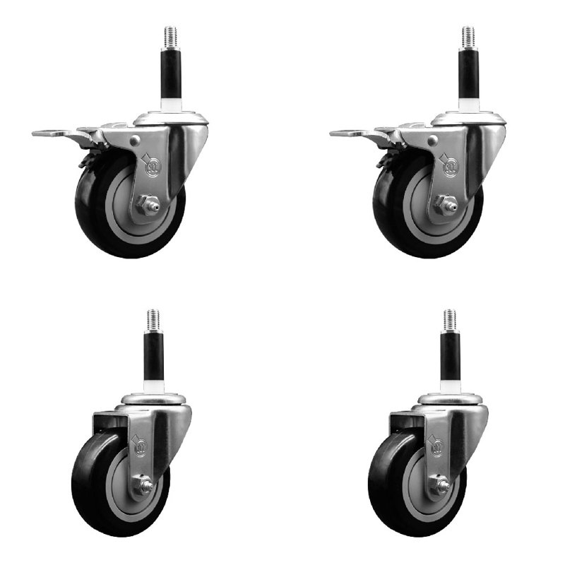 Ensemble de roulettes extensibles en poly 3,5 pouces 7/8 pouces pivotantes 3,5 pouces, Noir