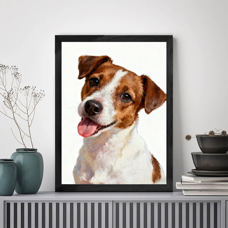 Reproduction d'art encadré noir avec chien mignon et honnête rétro, H 11 po x l 9 po