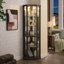 Vitrine de coin lumineuse - Vitrine élégante en verre pour le rangement du salon et du bar - Parfait pour les collections antiques et le vin - Comprend un éclairage intégré - Noir