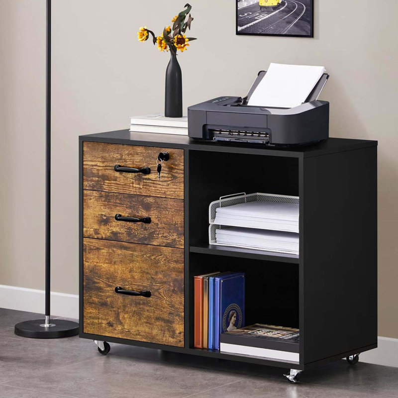 Brezina 80cm Wide 3 -Drawer File Cabinet, Black/Brown