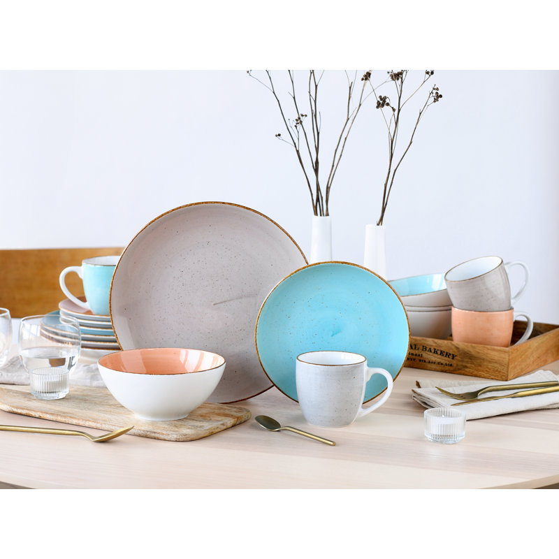 VINTAGE NATURE 16 Piece Bone China Dinnerware Set, Service for 4