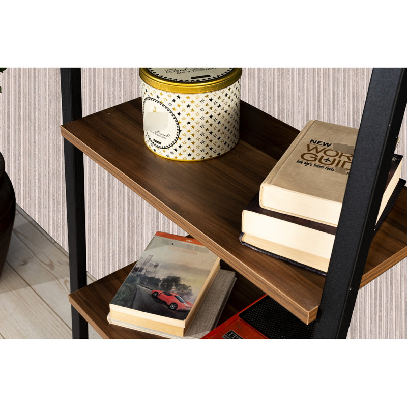 Walnut Solid Wood 5 Tier Bookshelf, Modern Bookcase For Small Living Room & Office Spaces, 23 In W X 13 D 52 H Bookshelf Wood, Areas, 22.75In 12.71In 52.87In