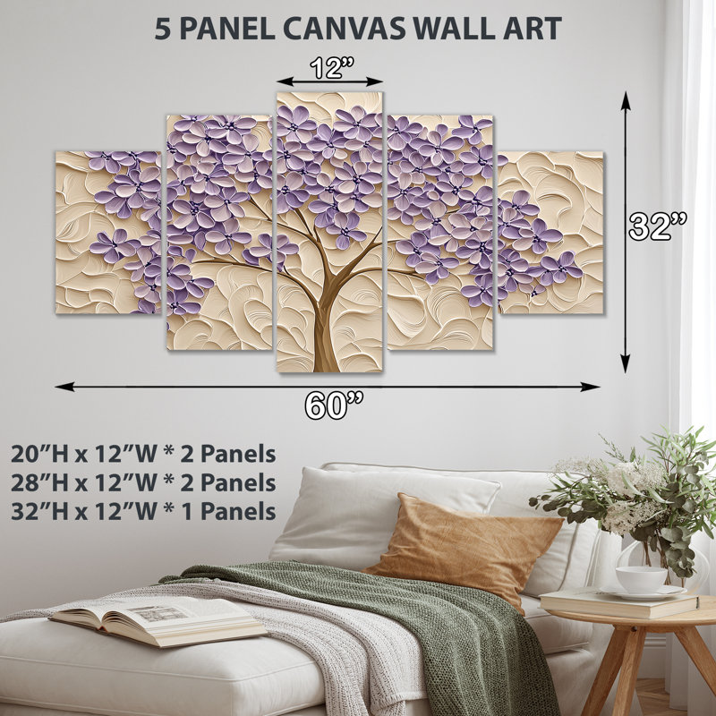Mauve Jacaranda Tree Dreams I - Tree Jacaranda, impression sur toile 5 panneaux