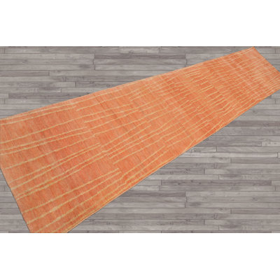 Salmon Contemporary Tibetan Hand Knotted Wool Runner Rug Multi Sizes