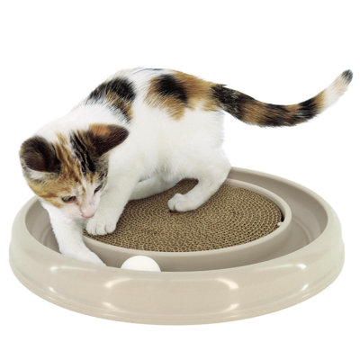 Turbo: Scratcher Eco - Grey - Cat Toy & Catnip Pack, 15.5" Round Racetrack, Spinning Ball, Non-Skid Bottom, Pet Enrichment, Play & Lounge Station