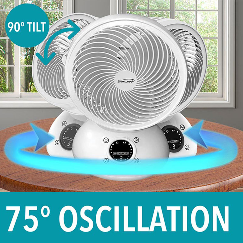 Brentwood 6 Inch Three Speed Oscllating Desktop Fan With Timer And Remote Control In White
