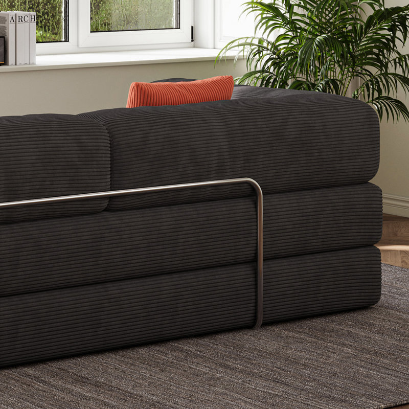 78.7in Black Convertible Sleeper Sofa Bed With 2 Pillows, Corduroy Folding Mattress Couch, No Assembly Required, Boneless Couch , Floor Sofa