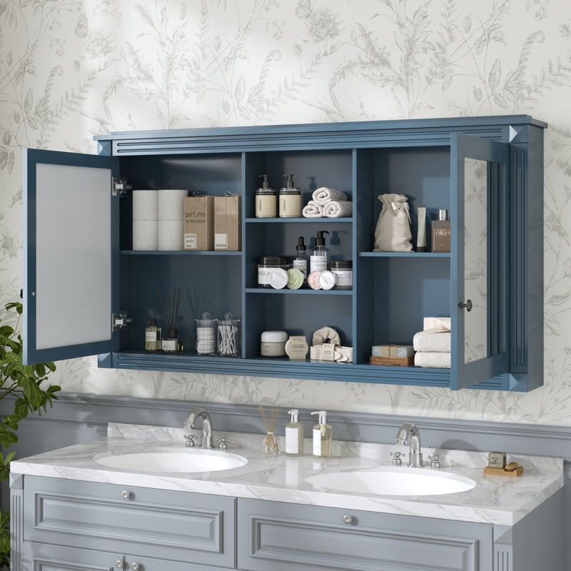 Armoire de rangement murale 2 en 1 avec tablettes réglables, Bleu
