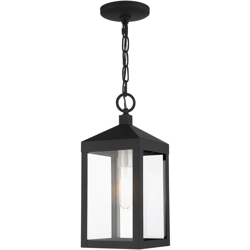 Luminaire extérieur lanterne 6,25 po avec abat-jour en verre transparent, Noir / nickel