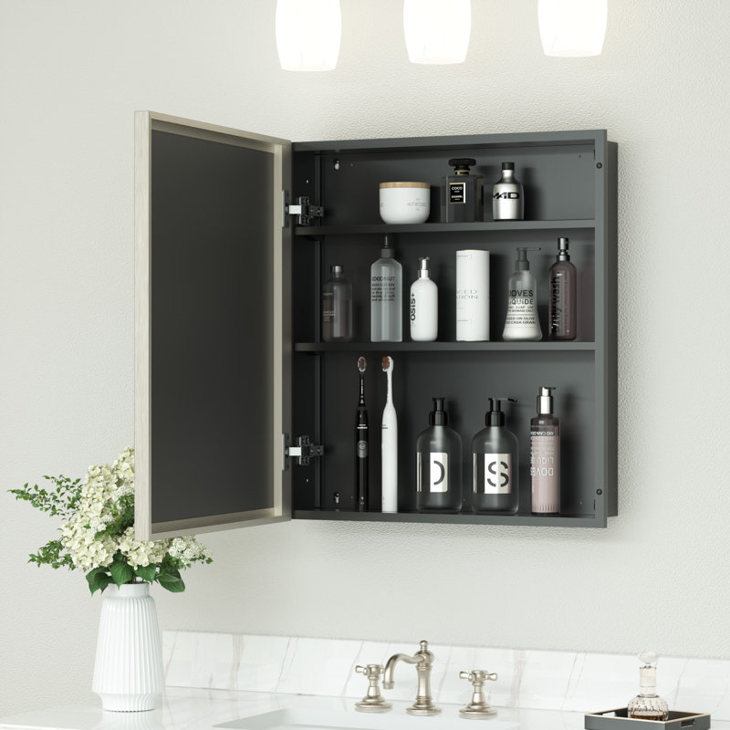 Recessed & Surface Framed Medicine Cabinet with Mirror and Shelves, 26"H x 24"W x 5"D, Brushed Nickel