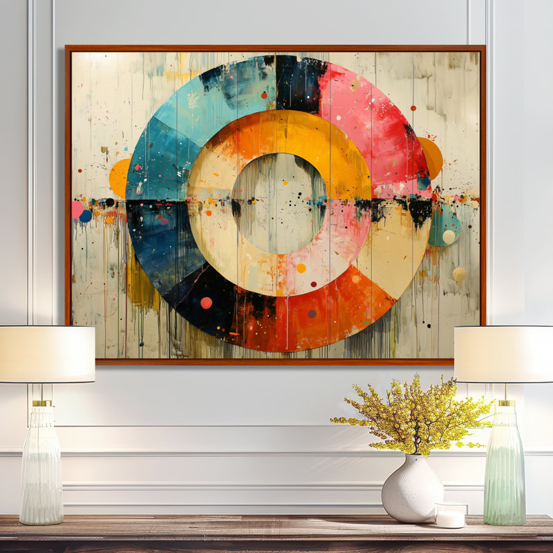 Abstrait, labyrinthe prismatique de vinyle, musique III - musique, décoration murale, H 30 po x l 40 po, Cadre flottant, Brun