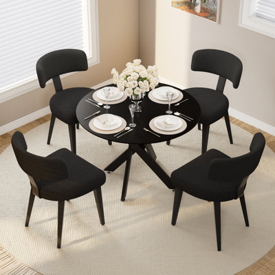 36in Round Dining Table with Black Teddy Side Chair