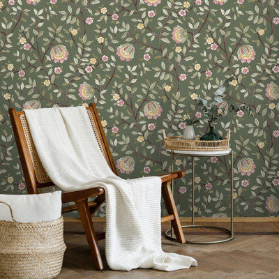 Vintage Botanical Blooms Wallpaper