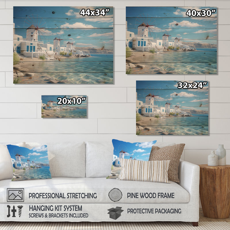 Grèce, sérénité à Mykonos, impression sur bois, H 30 po x l 40 po x P 0,78 po