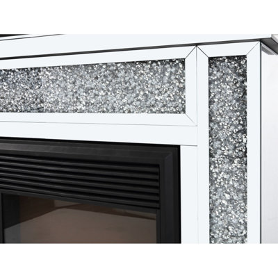 Electric Fireplace With Resin Diamond Inlays, Silver Mirror Frame, 3d Flame Technology, Adjustable Heating 750w/1500w, 47"x12"x40 Fireplace, 47" Long X 12" Wide 40" High, Heating, Overheat Protected,