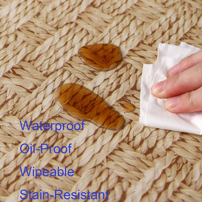 Round Vinyl Fitted Tablecloth With Flannel Backing Elastic Edge Design Table Cover Waterproof Oil-Proof PVC Table Cloth Stain-Resistant Wipeable