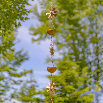 Antique Copper Iron Rain Chain with Windmill Details