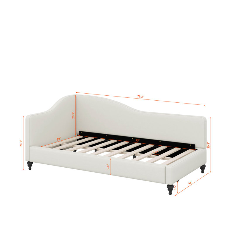 L-Shaped Linen Daybed With Solid Wood Legs, Beige, Twin
