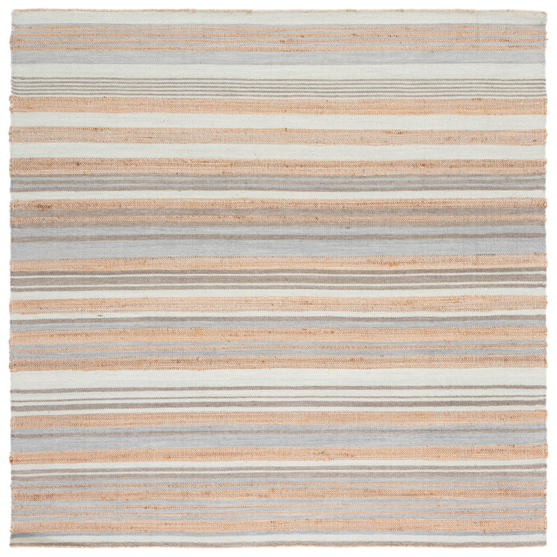 Grice Hand Woven Jute/Wool Striped Rug in Natural/Light Blue, Square 6'