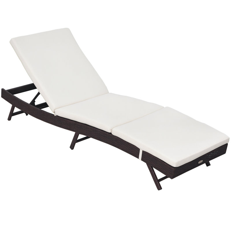 Patio Chaise Lounge, Pool Chair With 5 Position Adjustable Backrest & Cushion, Outdoor PE Rattan Wicker Sun Tanning Seat, 78.75" X 24.75" X 35", Brown