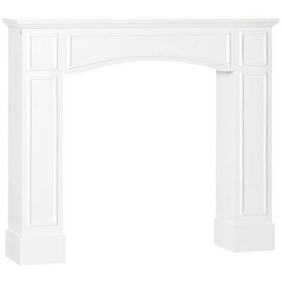 Habillage de foyer moderne blanc à motif décoratif, cadre de foyer en MDF de 74 cm de largeur intérieure, conception anti-basculement pour foyers électriques, décoration de salon