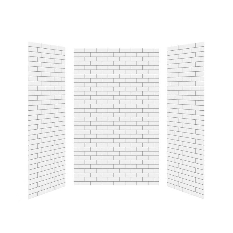 Panneaux muraux de douche WOODBRIDGE en surface solide, 3 pièces, à coller, dimensions : 152,4 cm (L) x 91,4 cm (P) x 190,5 cm (H). Ajustables, installation rapide, épaisseur : 3,5 mm, blanc mat, joint gris foncé, motif de carreaux texturés, WWH-603675-S-M
