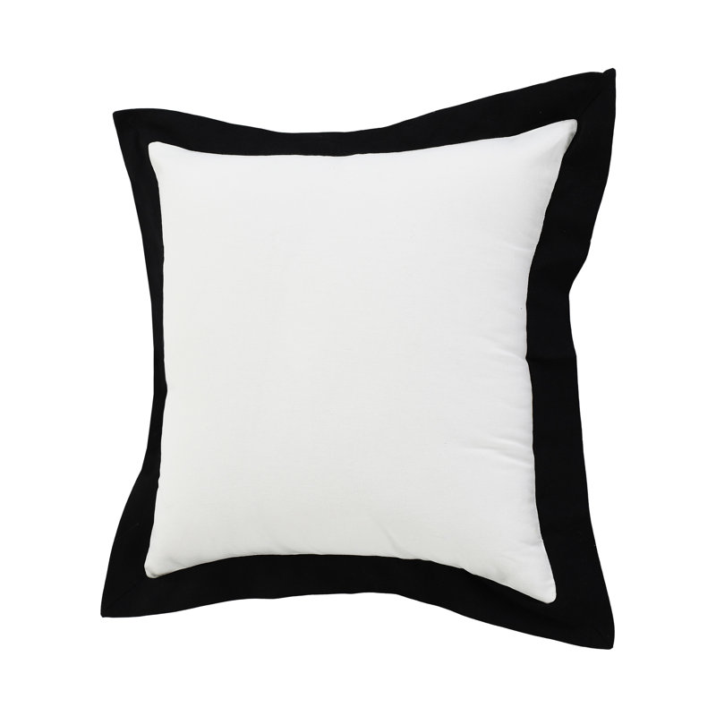 Housse de coussin à fermeture à glissière géométrique 100% coton 20 po x 20 po, Blanc/Noir