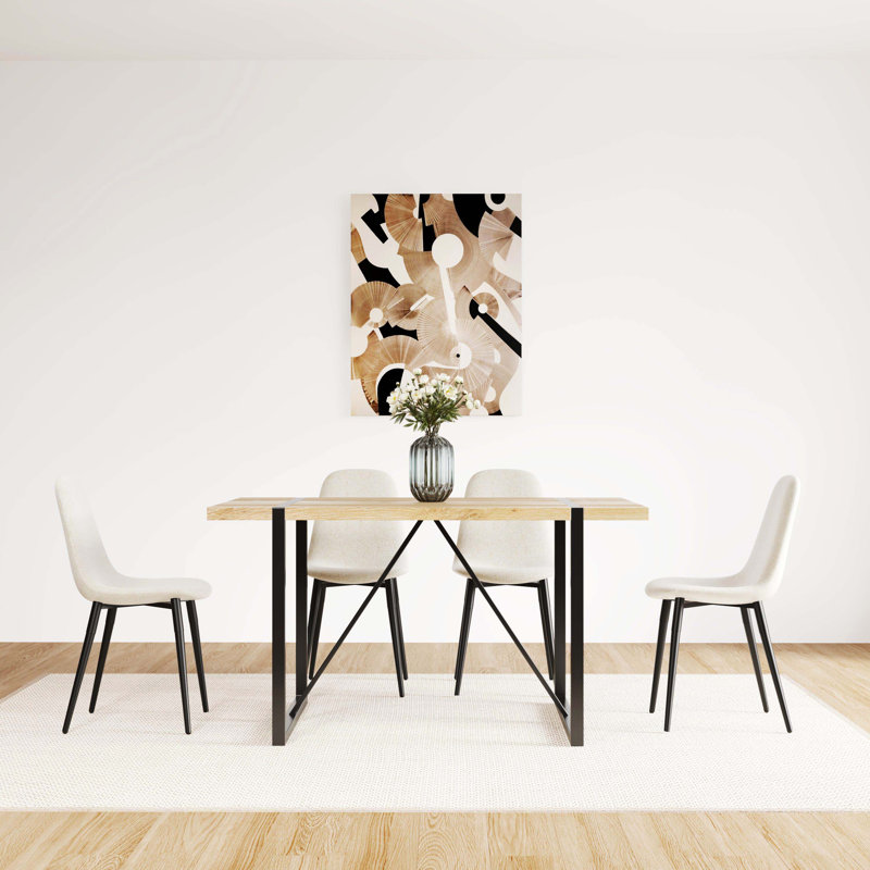 Ensemble repas 55 po Mid-Century avec 4 chaises en lin et base en métal